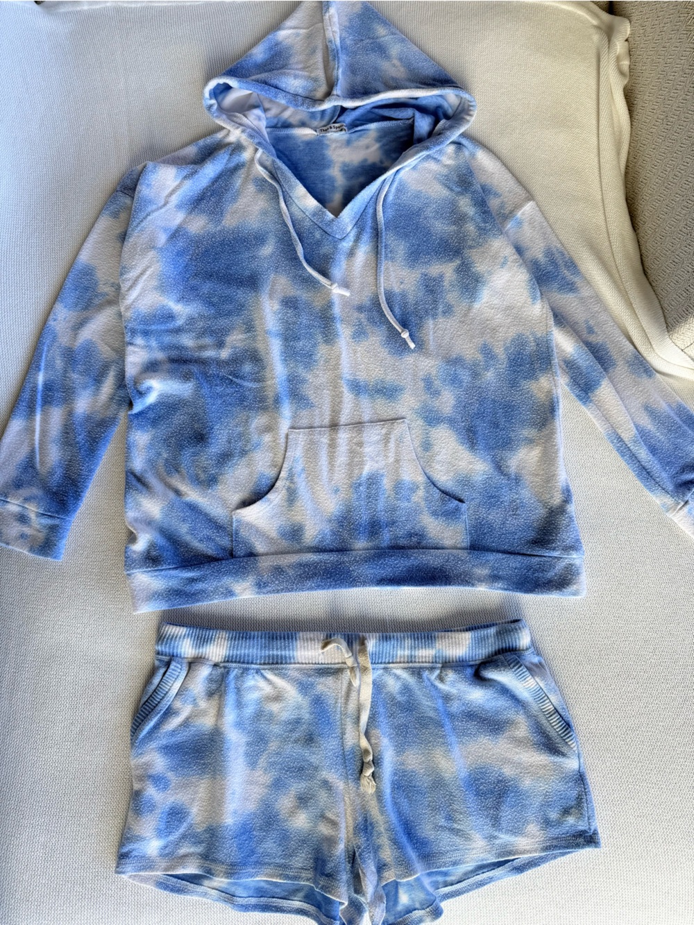 Cozy Blue Tie-Dye Hoodie & Short Pajama Set - Women